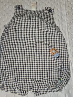 OshKosh B'gosh Navy Cream Gingham Onepiece with Embroidered Rocket Seersucker